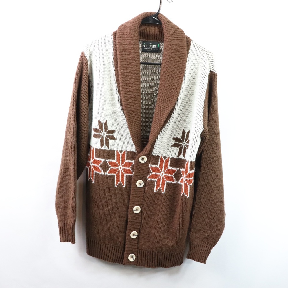 70s Geometric Print Mens Medium Cardigan Sweater